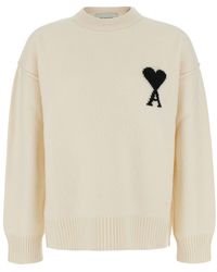 Ami Paris - Crewneck Sweater Ami De Coeur Cotton Tops - Lyst