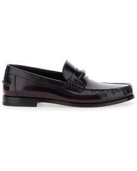 Ferragamo - 'Harry' Dark Burgundy Loafers With Almond Toe And Logo Plaque Detail - Lyst