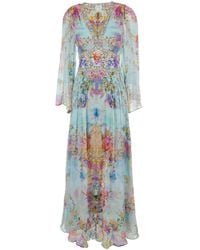 CAMILLA - Long Dress With V Neck And All-Over Floral Print - Lyst
