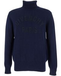 Givenchy - Maglione Con Collo Alto E Logo Lettering Sul Fronte - Lyst