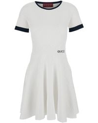 Gucci - Flared Dress With Logo Lettering Embroidery On The Front I - Lyst