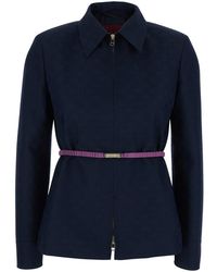 Gucci - Jacket With Classic Collar And Removable Belt With Logo Plaque On The Front - Lyst