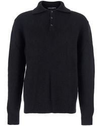 Dolce & Gabbana - Sweater With Polo Collar And Back Logo Patch - Lyst