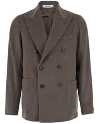 Tagliatore - 'Montecarlo' Double-Breasted Jacket With Peak Revers And Logo Brooch On The Front - Lyst