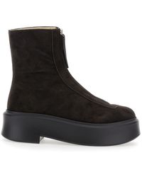 The Row - Suede Platform Ankle Boots - Lyst