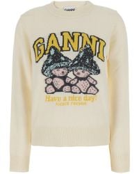 Ganni - Crewneck Sweater With Maxi Graphic On The Front - Lyst