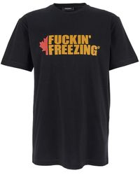 DSquared² - T-Shirt Girocollo Con Stampa Sul Fronte E Logo Lettering Sul - Lyst