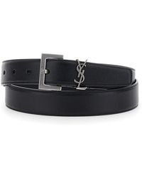 Saint Laurent - Belt With Square Buckle And Cassandre Plaque - Lyst