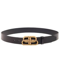 Balenciaga Cintura con fibbia logo bb intrecciato in pelle liscia nera uomo - Nero