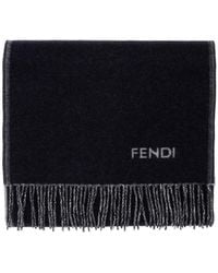 Fendi - Scarf With Fringed Hem And Logo Lettering On The Front - Lyst