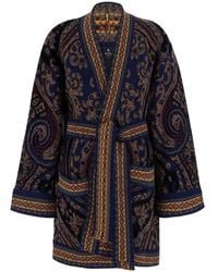 Etro - Cardigan With Belt On The Front And All-Over Geometric - Lyst