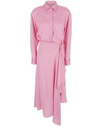 MSGM - Abito Lungo Con Colletto Classico E Coulisse Regolabile - Lyst