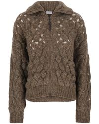 Brunello Cucinelli - High-Neck Cardigan With Cable Knit Design In - Lyst