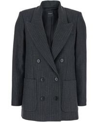 Plain - Double-Breasted Jacket With Peak Revers And All-Over Stripe - Lyst