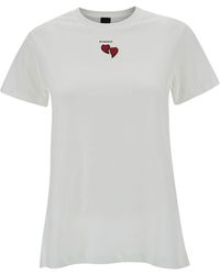 Pinko - Crewneck T-Shirt With Logo And Heart Embroidery - Lyst
