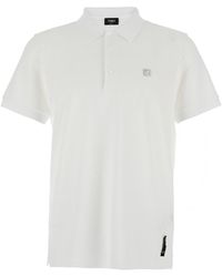 Fendi - Polo Shirt With Classic Collar And Metallic Ff Plaque On The Front - Lyst