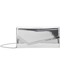 Jimmy Choo - 'Emmie' Metallic Envelope Clutch With Logo Lettering On The Front And Chain-Link Shoulder Strap - Lyst