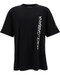 Dolce & Gabbana - T-Shirt Con Stampa Logo Lettering A Contrasto - Lyst
