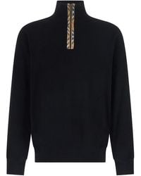 Burberry - Merino Wool Half-Zip Sweater With High Collar - Lyst