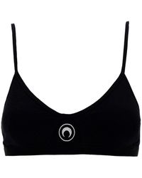 Marine Serre - Black Bra With Contrasting Logo Detail In Ribbed Cotton Woman - Lyst