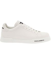 Dolce & Gabbana - Sneaker basse 'portofino' con dettaglio logo a contrasto in pelle bianca uomo - Lyst
