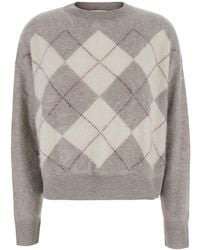 Soft Goat - Sweater Argyle Crweneck With Round Neck And Long Sleeves In - Lyst