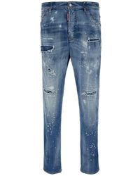 DSquared² - 'cool Guy' Light Blue Five-pocket Jeans With Rips And Paint Stains In Stretch Cotton Denim Man - Lyst