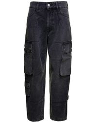 Isabel Marant - 'elore' Black High-waisted Wide Jeans With Patch Pockets In Cotton Denim Woman - Lyst