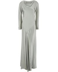 Alberta Ferretti - Long Dress With Draped Details And Long Sleeves - Lyst
