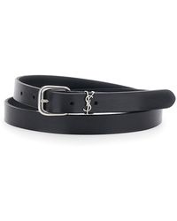 Saint Laurent - Belt Cassandre Plate Leather Calf - Lyst