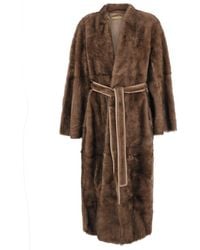 Nour Hammour - 'Davos' Shearling Coat With Belt Closure - Lyst