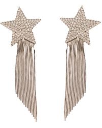 Saint Laurent - Orecchini con stella decorata in strass e frange in ottone color argento donna - Lyst