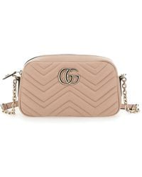 Gucci - 'Gg Marmont' Small Shoulder Bag With Chain-Link Leather Strap And Gg Plaque On The Front - Lyst