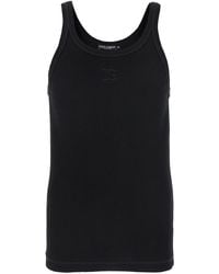 Dolce & Gabbana - Sleeveless Top With Logo Embroidery On The Front And Ribbed Knit - Lyst
