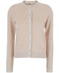 Fendi - Crewneck Cardigan With All-Over Ff Motif - Lyst