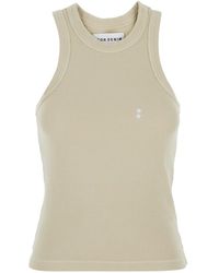 ICON DENIM - Sleeveless Top With A Sailor Neckline And Logo Embroi - Lyst