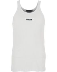 Dolce & Gabbana - Sleeveless Tank Top With Round Neck And Logo Patch On The Front - Lyst