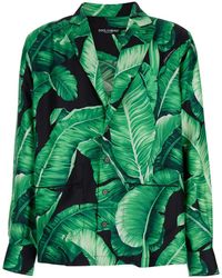 Dolce & Gabbana - Camicia Con Stampa A Foglie All-Over Nera & Verde - Lyst