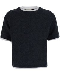 Semicouture - Aida Popeline And Cashmere Blet Knit Sweater With Round Ne - Lyst