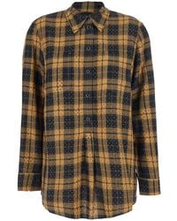 Pinko - Shirt With Classic Collar And Check Motif With Sequins In - Lyst