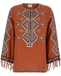 Isabel Marant - Blusa 'Zelda' Con Polsini Sfrangiati E Ricamo Con Perlin - Lyst