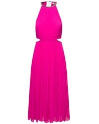 Michael Kors - Midi Fucshia Pleated Dress With Chain And Cut-Out - Lyst