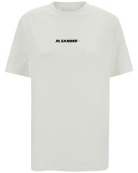 Jil Sander - T-Shirt Con Stampa Logo Lettering A Contrasto - Lyst