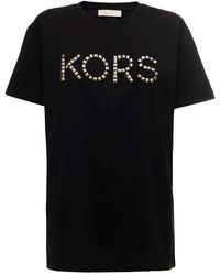 MICHAEL Michael Kors T-shirt nera di cotone organico con logo borchiato m michael kors donna - Nero