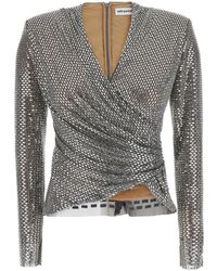 Self-Portrait - Mesh Top With Rhinestones Polyester Tops - Lyst