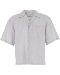 DUNST - Shirt With Open Collar And All-Over Striped Motif - Lyst