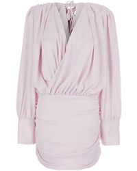 ROTATE BIRGER CHRISTENSEN - Dress With Deep V-Neck And Draped Design - Lyst
