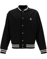 Maison Kitsuné - Black Varsity Jacket With Fox Head Patch In Cotton Man - Lyst