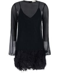 Semicouture - Mini Dress With Feather Details, Tech Fabric - Lyst
