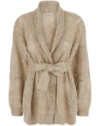 Brunello Cucinelli - Cardigan With V-Neck And Front Belt Closure I - Lyst